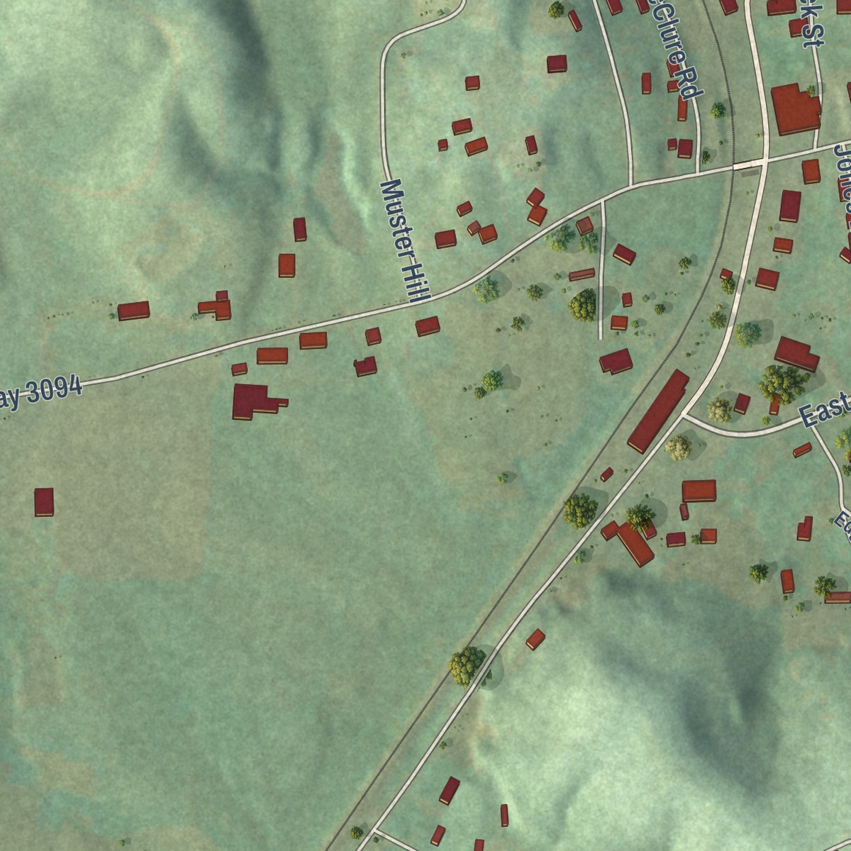 Second close-up of the map of East Bernstadt, Kentucky print showing more streets and buildings