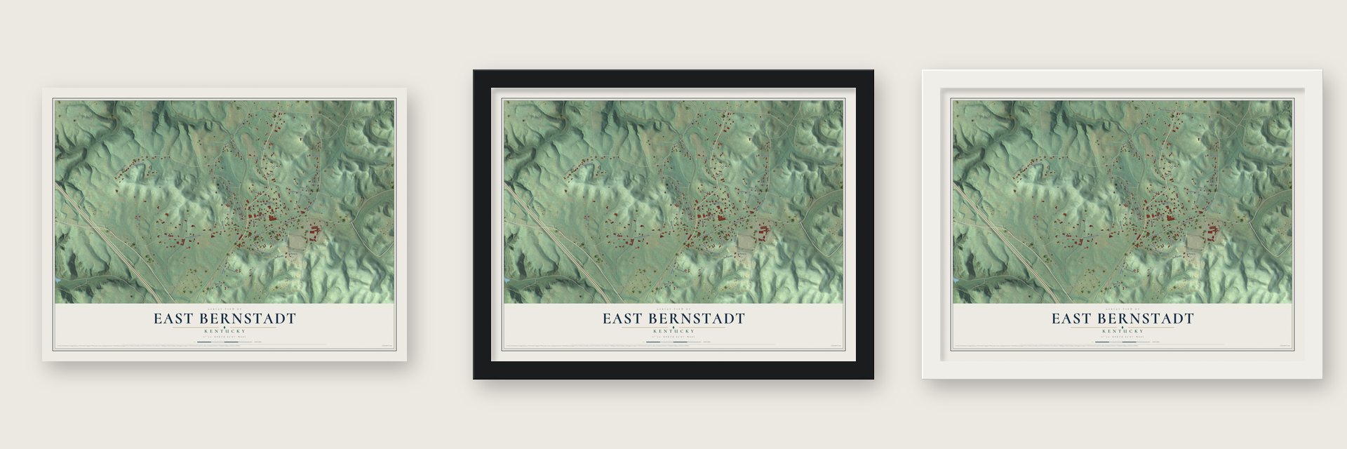 East Bernstadt, Kentucky map unframed, in a black wood frame and in a white wood frame
