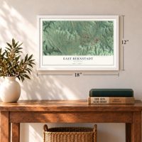 East Bernstadt, Kentucky map, 12 x 18 inch print in a white frame in an entryway