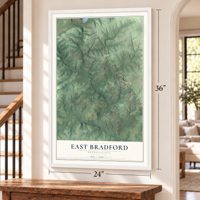 East Bradford, Pennsylvania map, 24 x 36 inch print in a white frame by a staircase