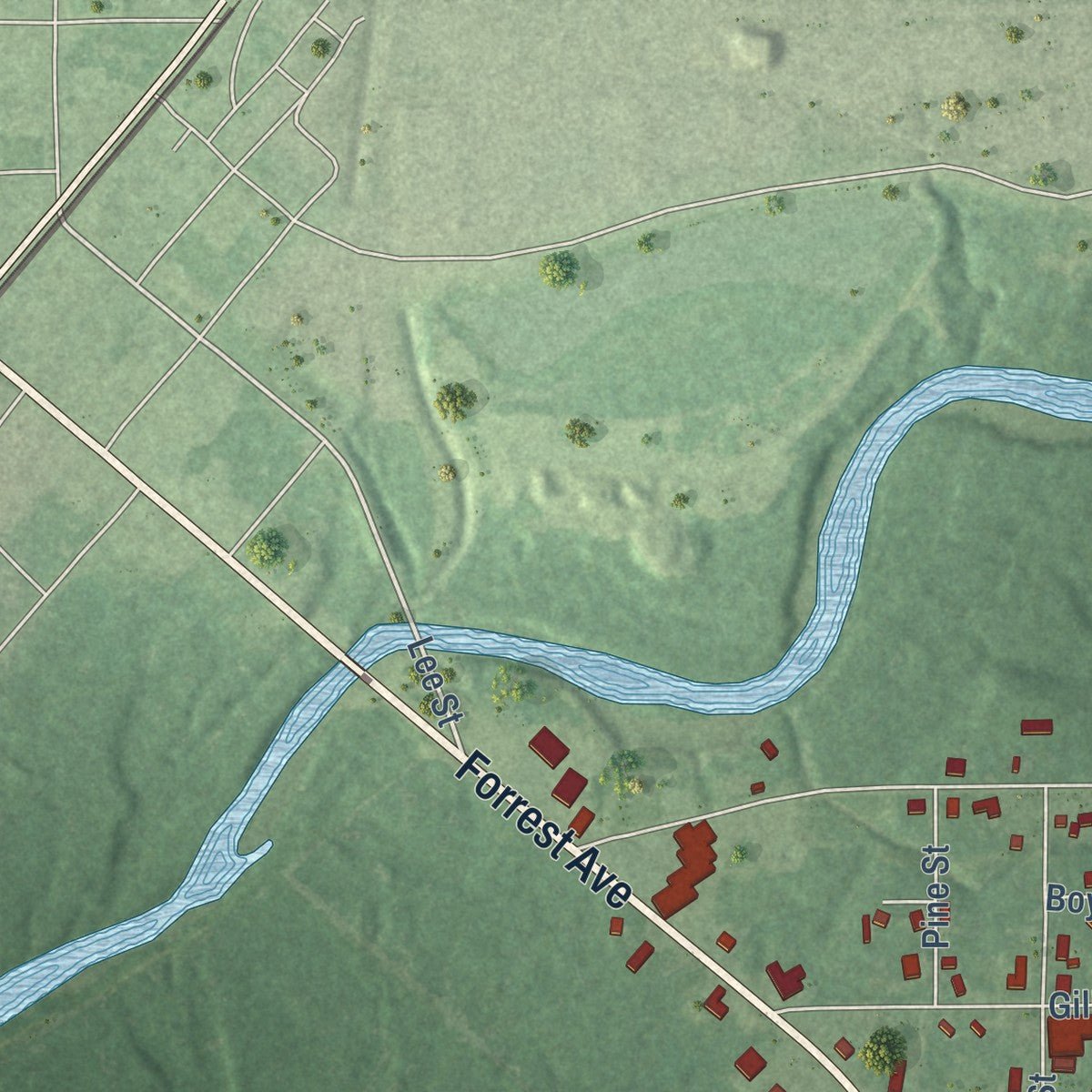 Second close-up of the map of East Brewton, Alabama print showing more streets and buildings