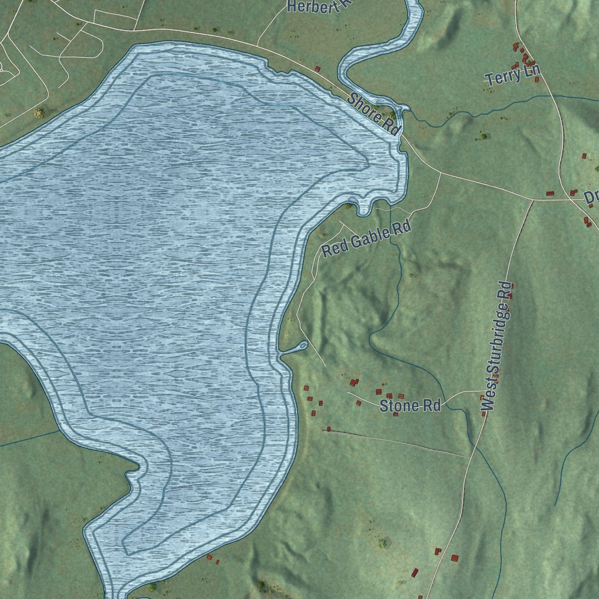 Second close-up of the map of East Brookfield, Massachusetts print showing more streets and buildings
