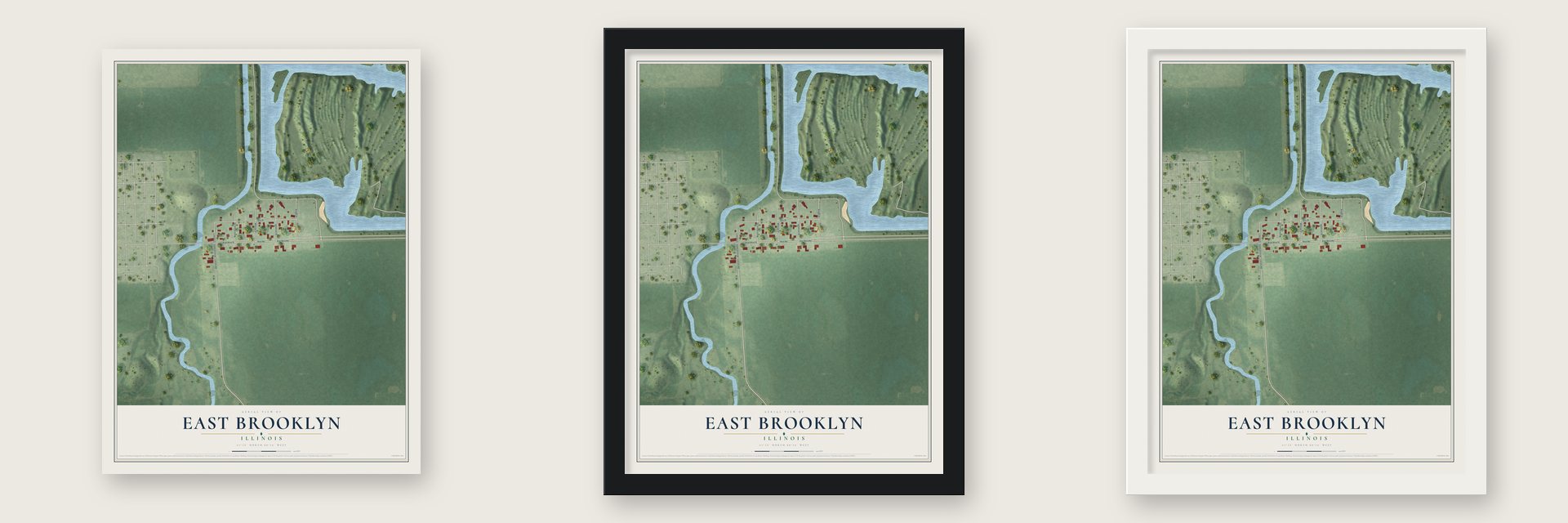 East Brooklyn, Illinois map unframed, in a black wood frame and in a white wood frame