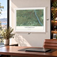 East Buffalo, Pennsylvania map, 18 x 24 inch print in a white frame in a home office