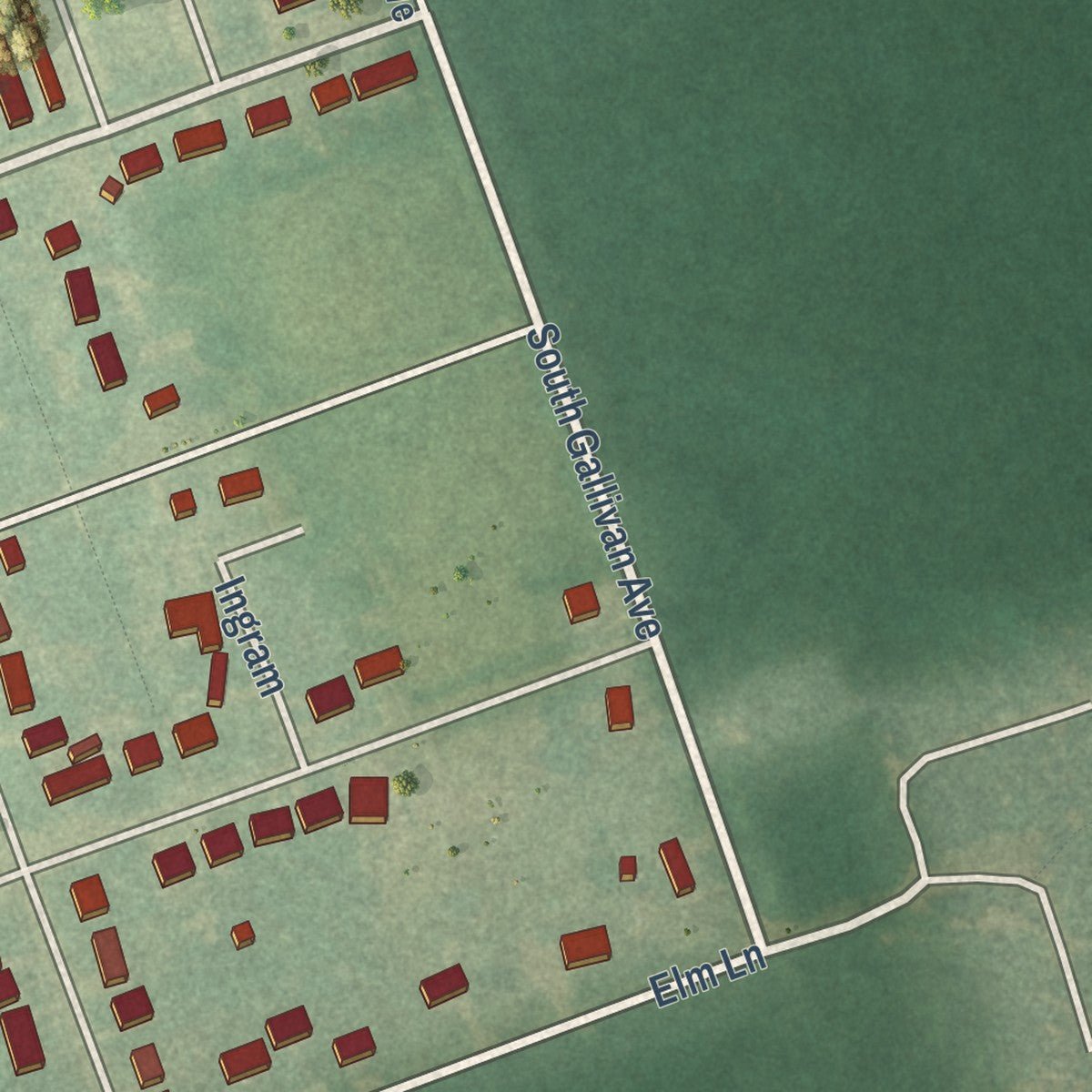 Second close-up of the map of East Camden, Arkansas print showing more streets and buildings