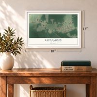 East Camden, Arkansas map, 12 x 18 inch print in a white frame in an entryway