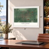 East Canton, Ohio map, 18 x 24 inch print in a white frame in a home office