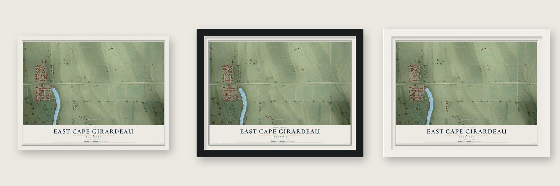 East Cape Girardeau, Illinois map unframed, in a black wood frame and in a white wood frame