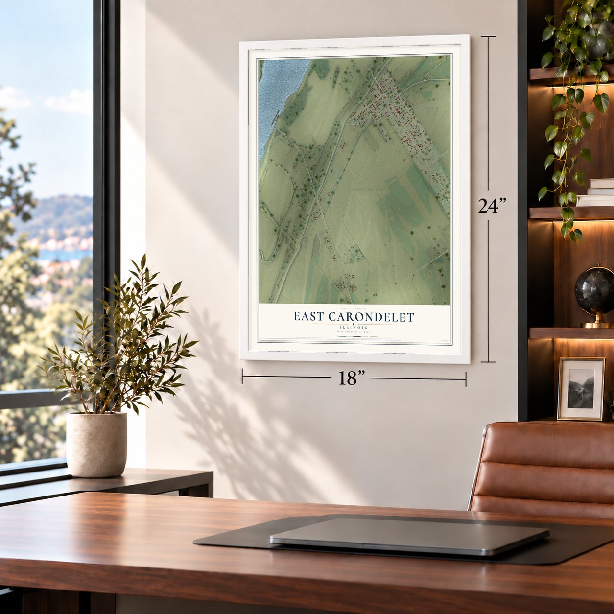 East Carondelet, Illinois map, 18 x 24 inch print in a white frame in a home office