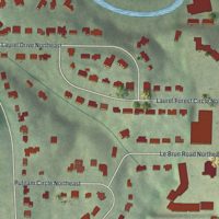 Second close-up of the map of East Chastain Park, Georgia print showing more streets and buildings