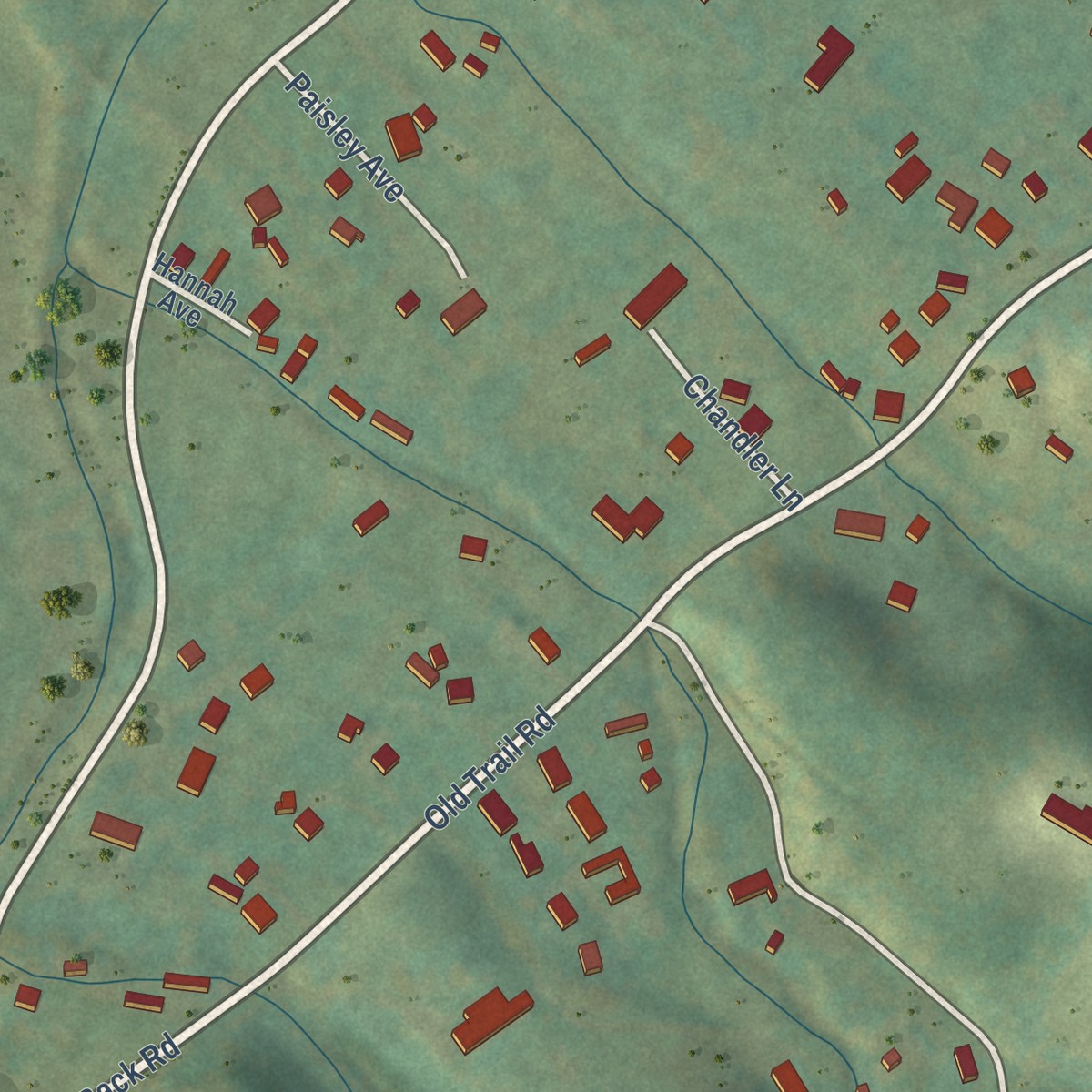 Second close-up of the map of East Dailey, West Virginia print showing more streets and buildings