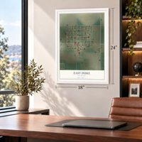 East Duke, Oklahoma map, 18 x 24 inch print in a white frame in a home office