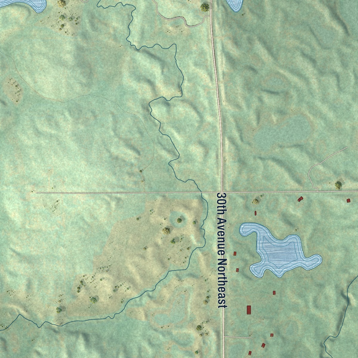 Second close-up of the map of East Dunseith, North Dakota print showing more streets and buildings