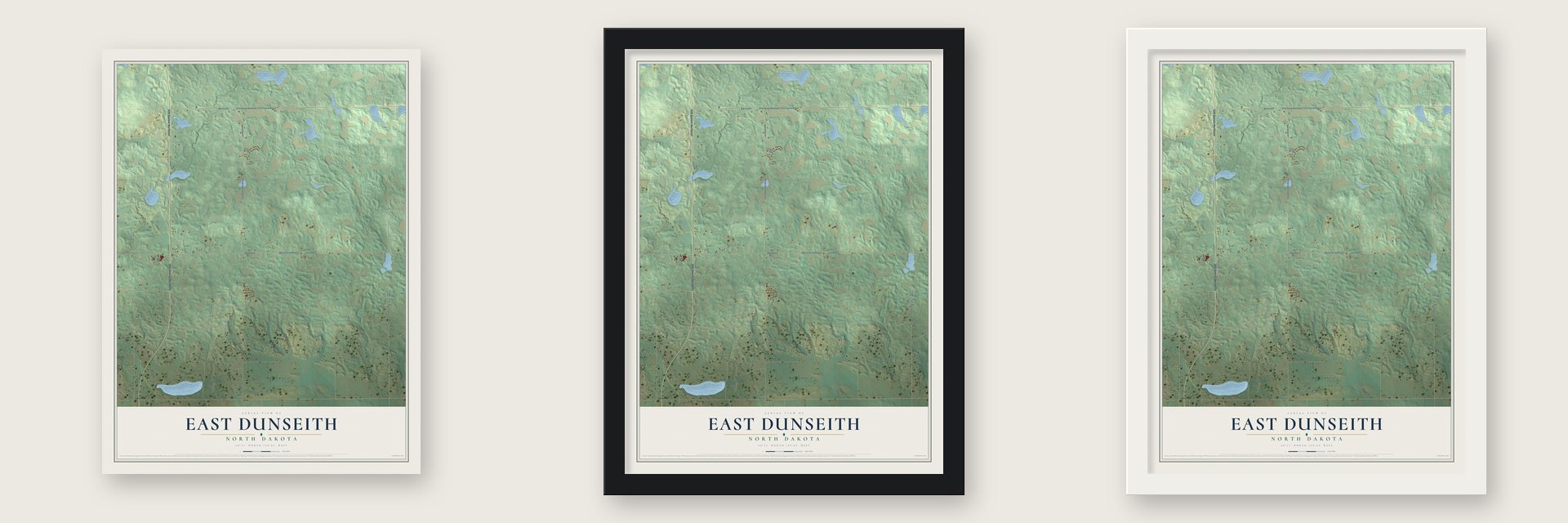 East Dunseith, North Dakota map unframed, in a black wood frame and in a white wood frame