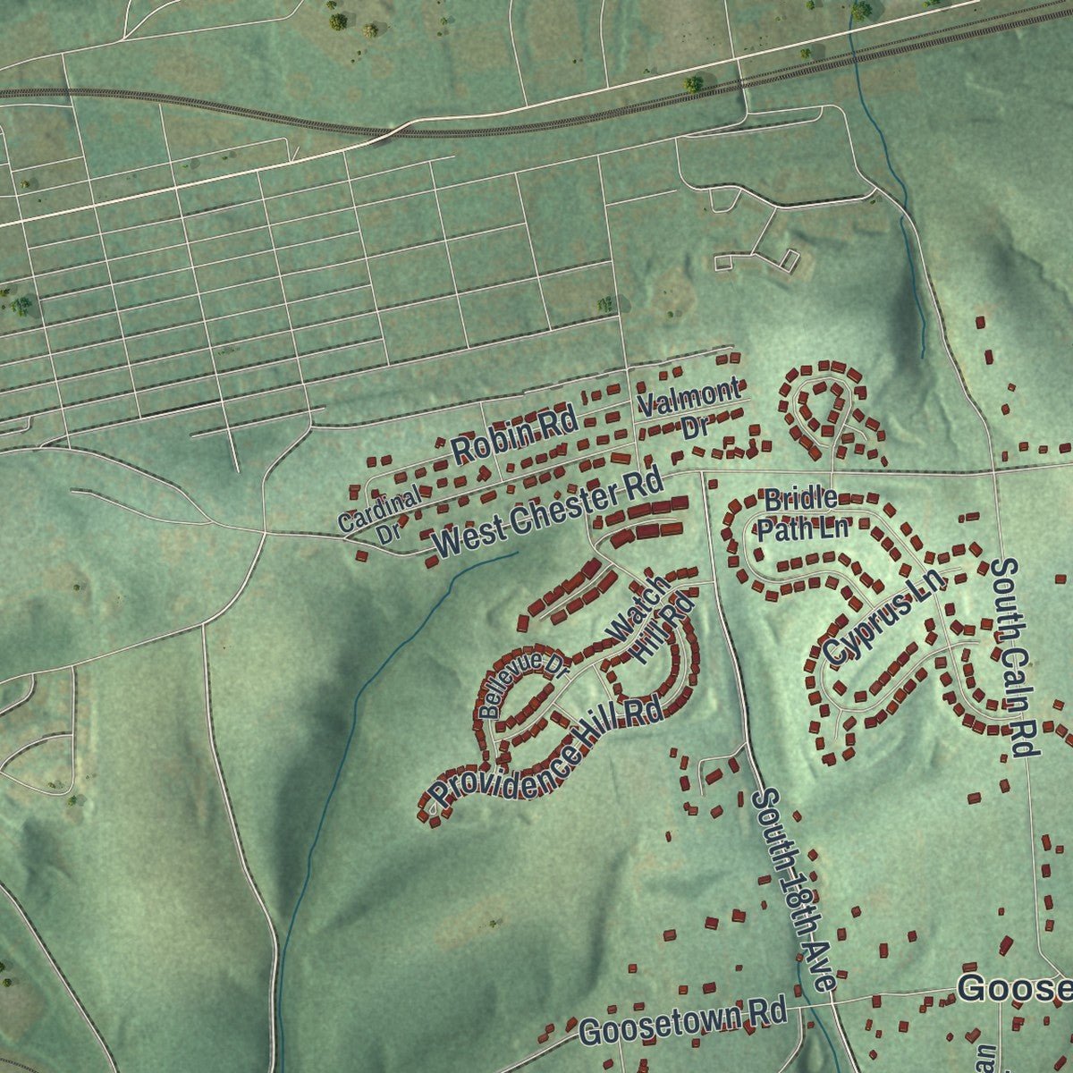 Second close-up of the map of East Fallowfield, Chester County, Pennsylvania print showing more streets and buildings