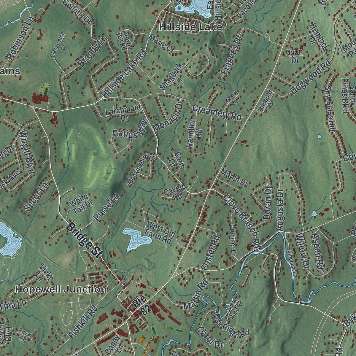 Second close-up of the map of East Fishkill, New York print showing more streets and buildings
