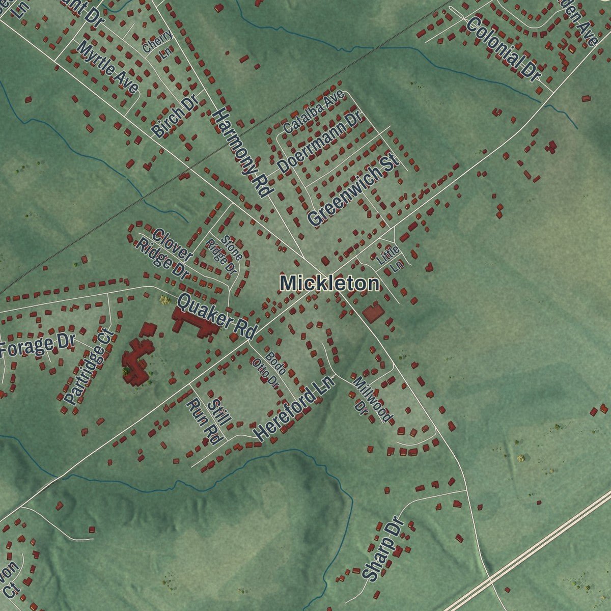 Second close-up of the map of East Greenwich, New Jersey print showing more streets and buildings