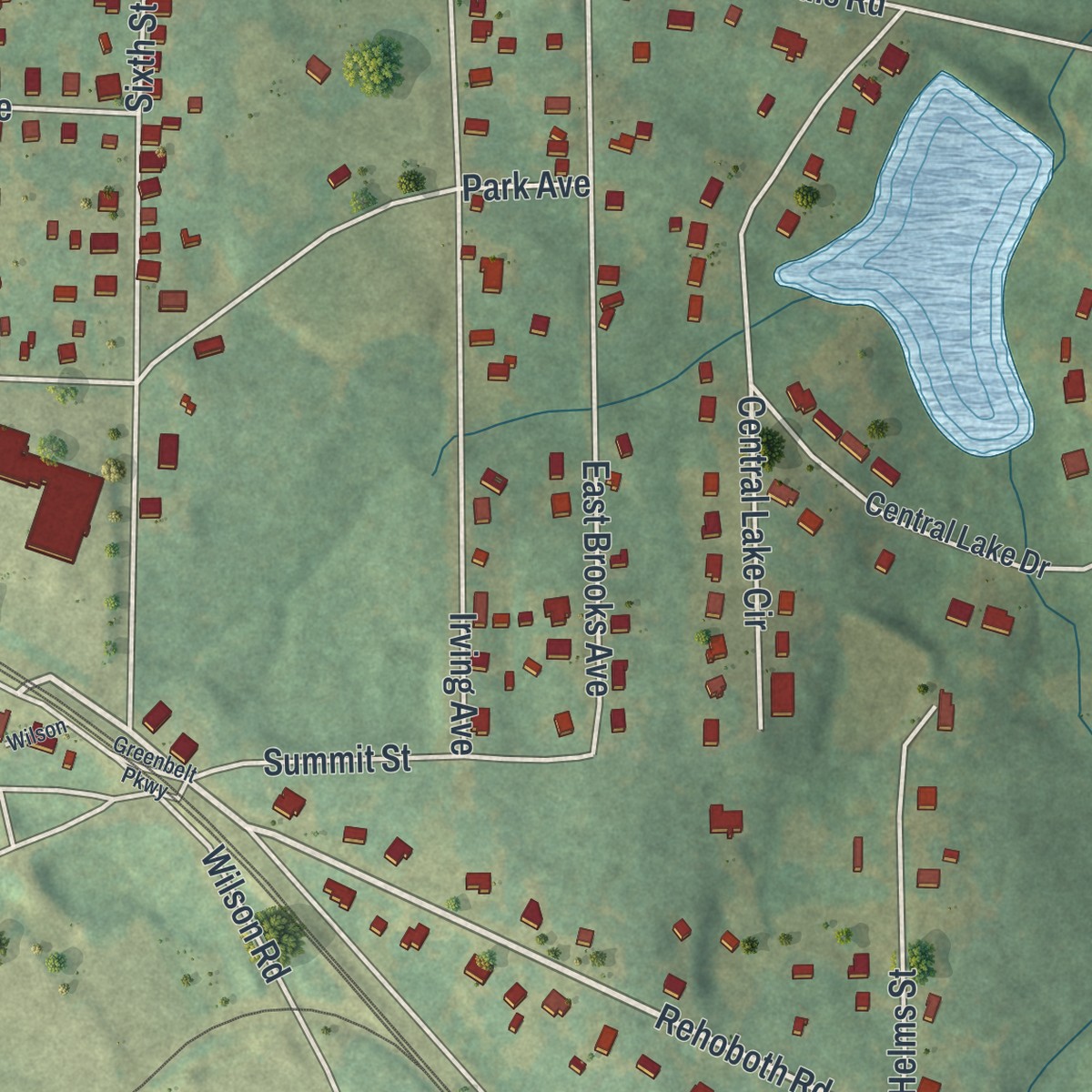 Second close-up of the map of East Griffin, Georgia print showing more streets and buildings