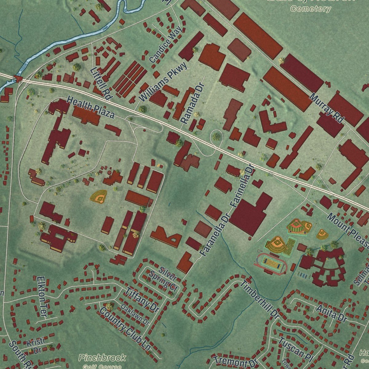 Second close-up of the map of East Hanover, New Jersey print showing more streets and buildings