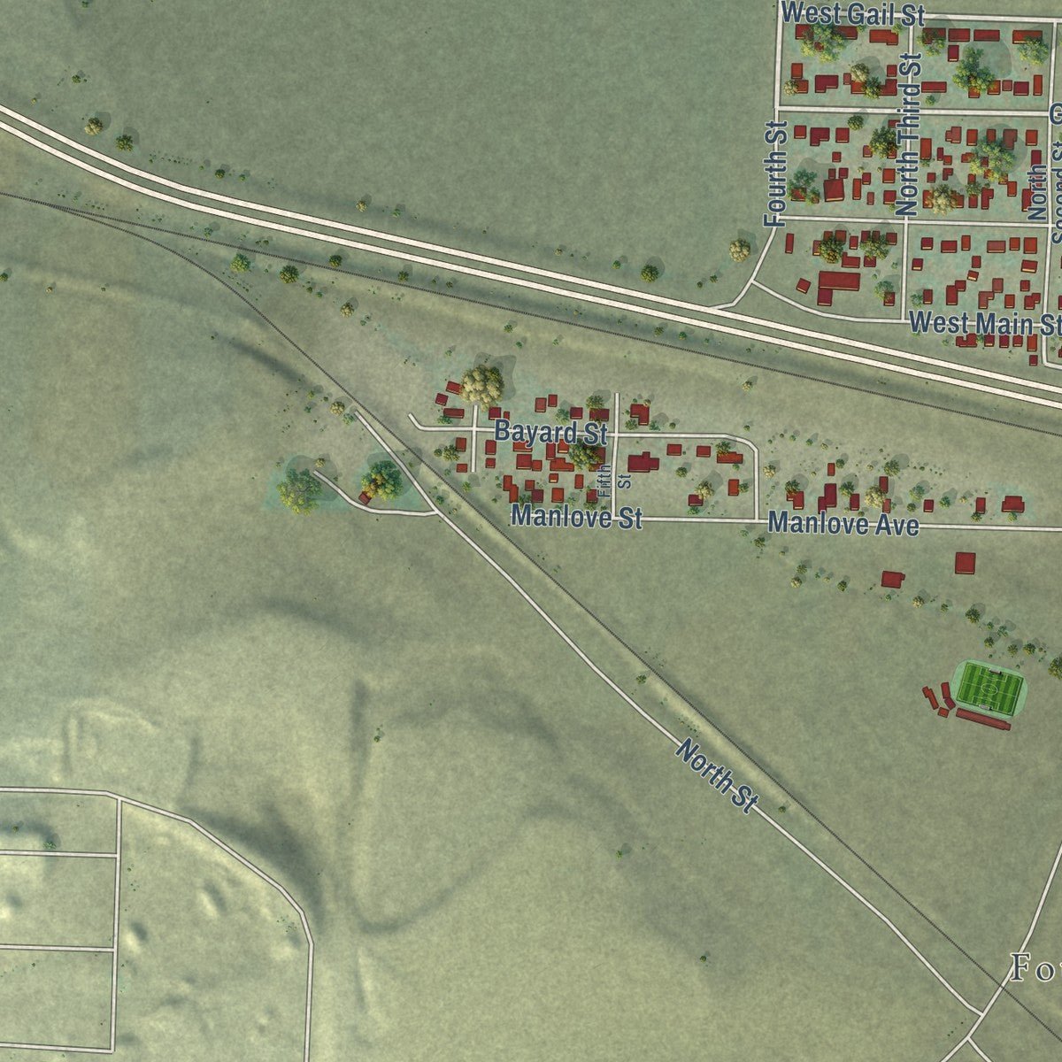 Second close-up of the map of East Helena, Montana print showing more streets and buildings