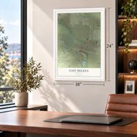 East Helena, Montana map, 18 x 24 inch print in a white frame in a home office