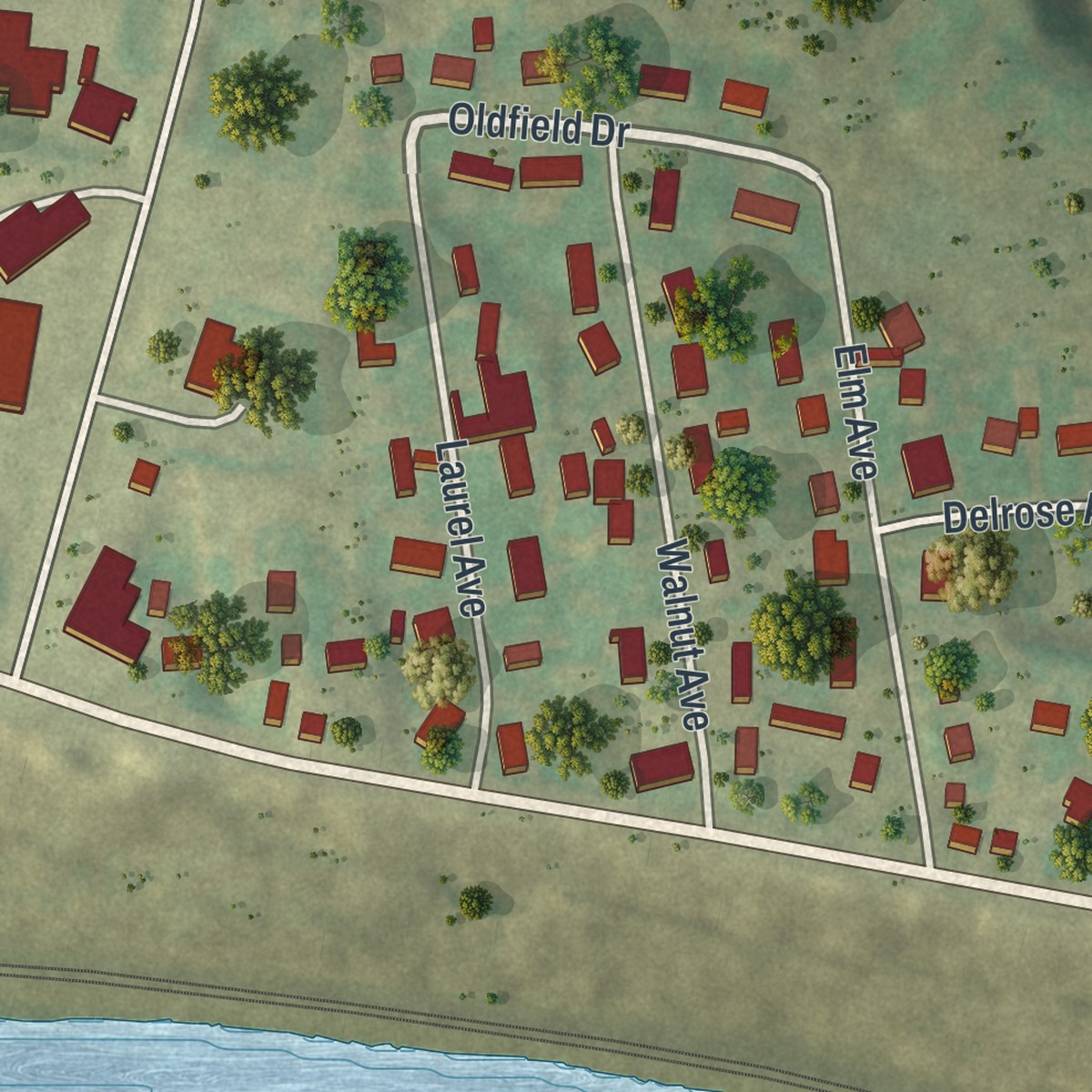 Second close-up of the map of East Herkimer, New York print showing more streets and buildings