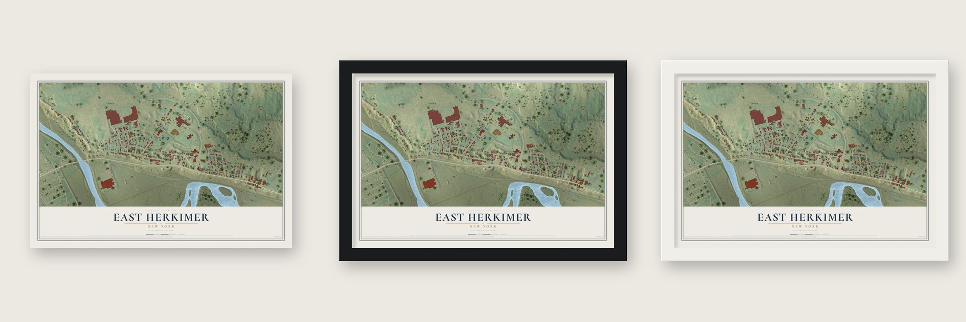 East Herkimer, New York map unframed, in a black wood frame and in a white wood frame