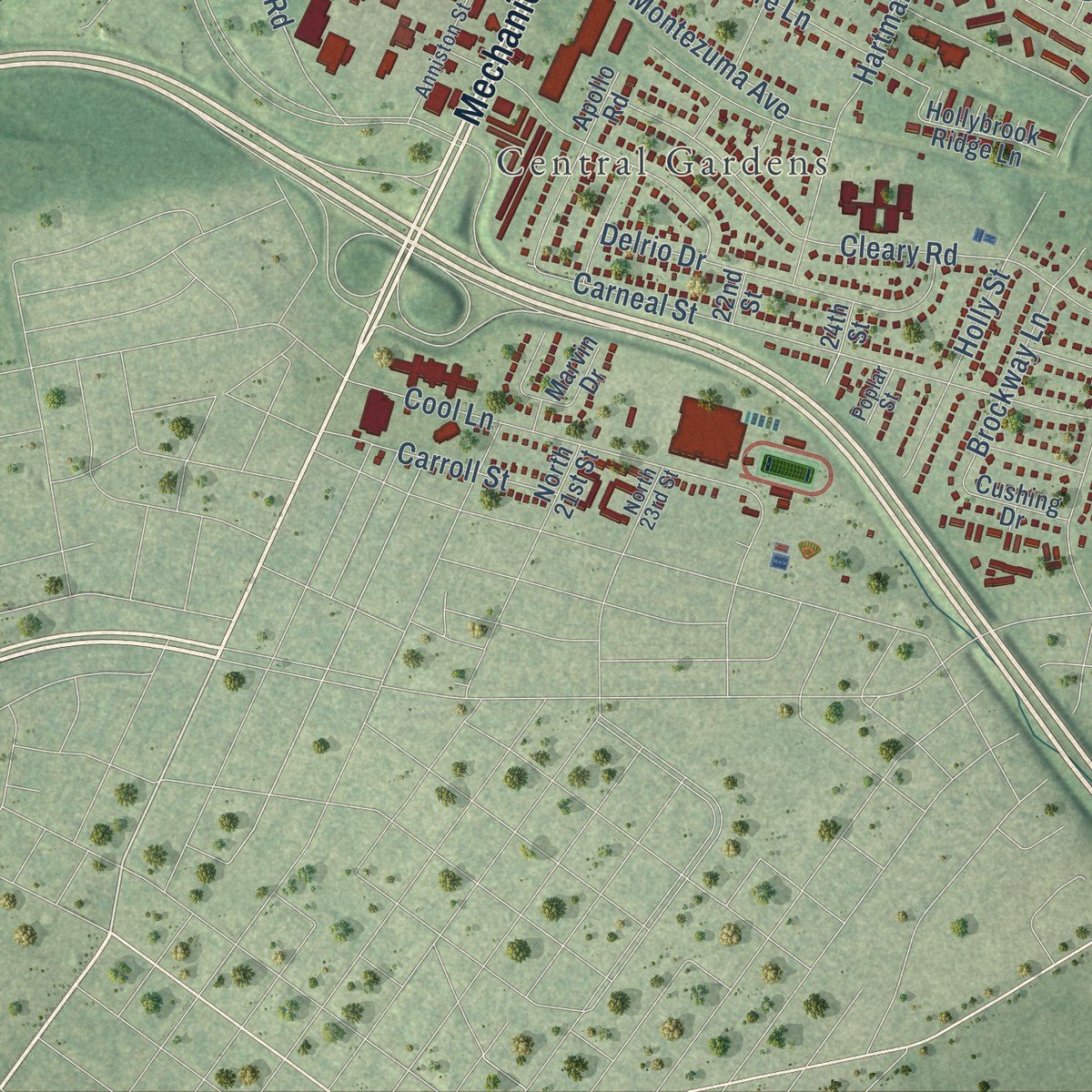 Second close-up of the map of East Highland Park, Virginia print showing more streets and buildings