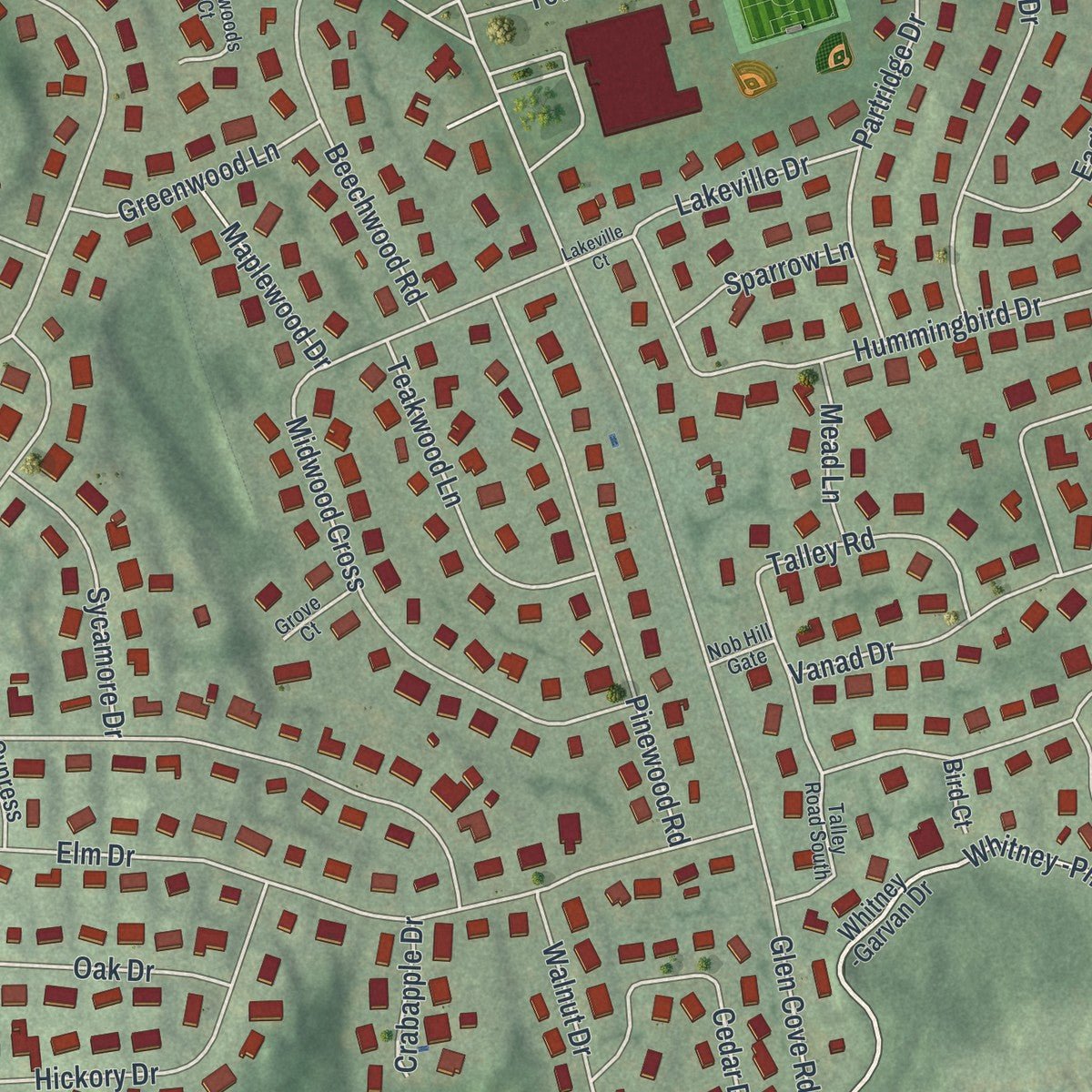 Second close-up of the map of East Hills, New York print showing more streets and buildings