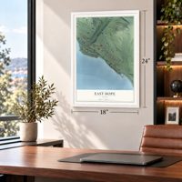 East Hope, Idaho map, 18 x 24 inch print in a white frame in a home office