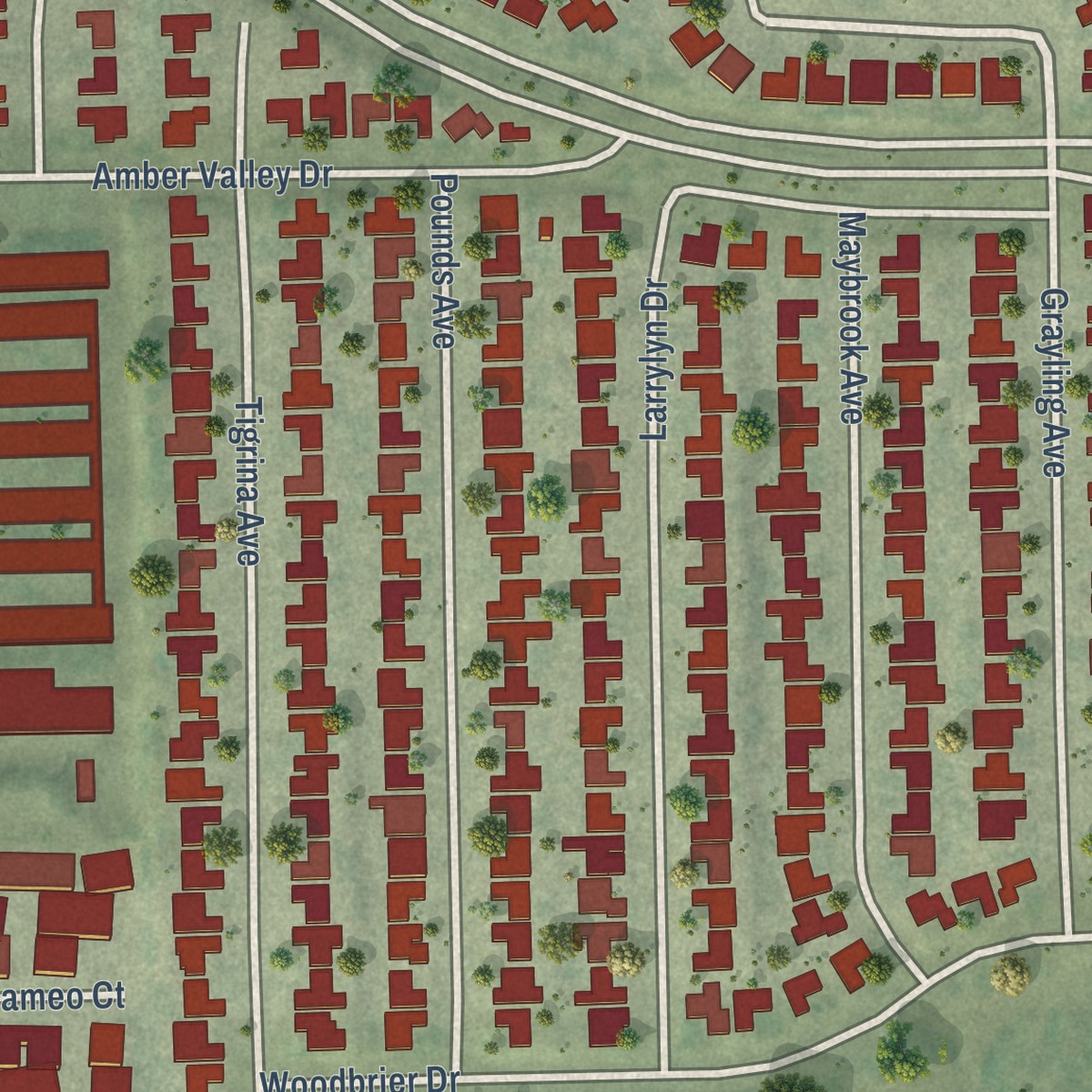 Second close-up of the map of East La Mirada, California print showing more streets and buildings