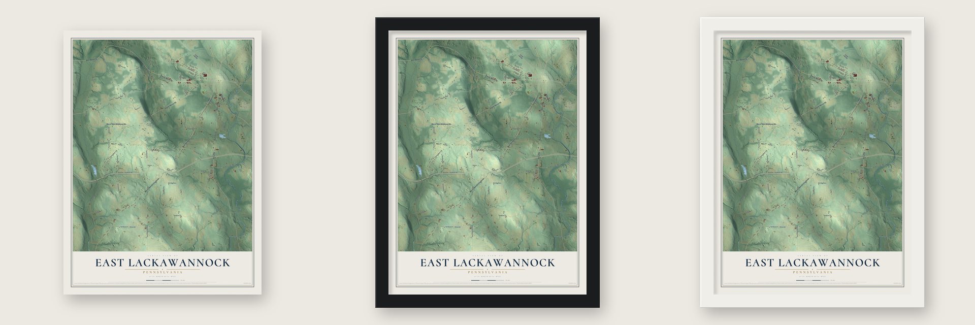 East Lackawannock, Pennsylvania map unframed, in a black wood frame and in a white wood frame