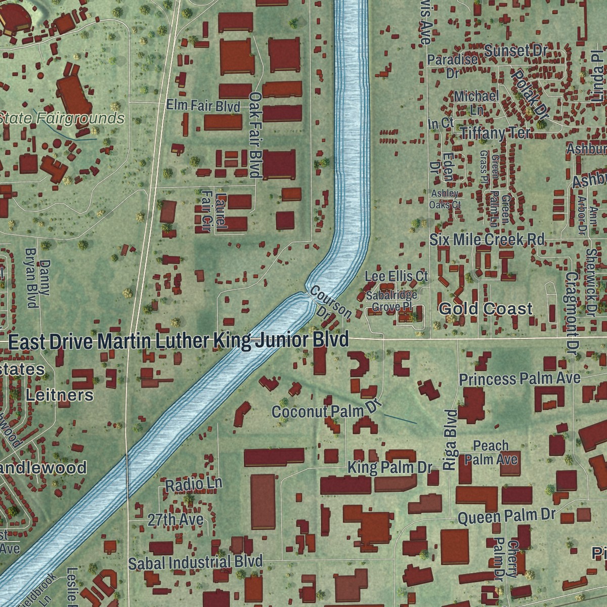 Second close-up of the map of East Lake-Orient Park, Florida print showing more streets and buildings