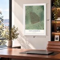 East Lansdowne, Pennsylvania map, 18 x 24 inch print in a white frame in a home office