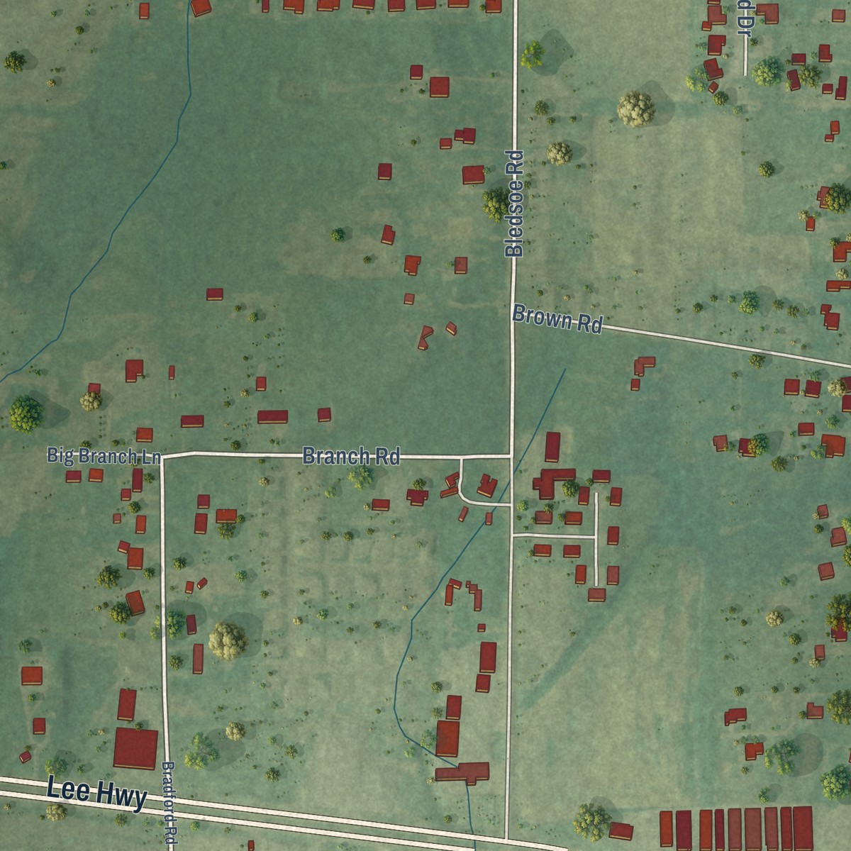 Second close-up of the map of East Limestone, Alabama print showing more streets and buildings