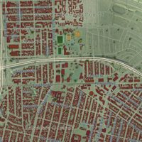 Second close-up of the map of East Los Angeles, California print showing more streets and buildings