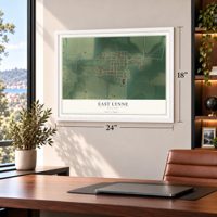 East Lynne, Missouri map, 18 x 24 inch print in a white frame in a home office