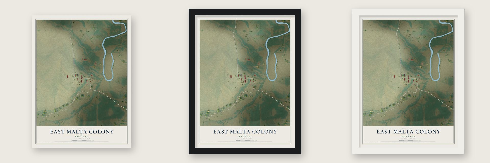 East Malta Colony, Montana map unframed, in a black wood frame and in a white wood frame