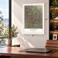 East Mesa, Arizona map, 18 x 24 inch print in a white frame in a home office