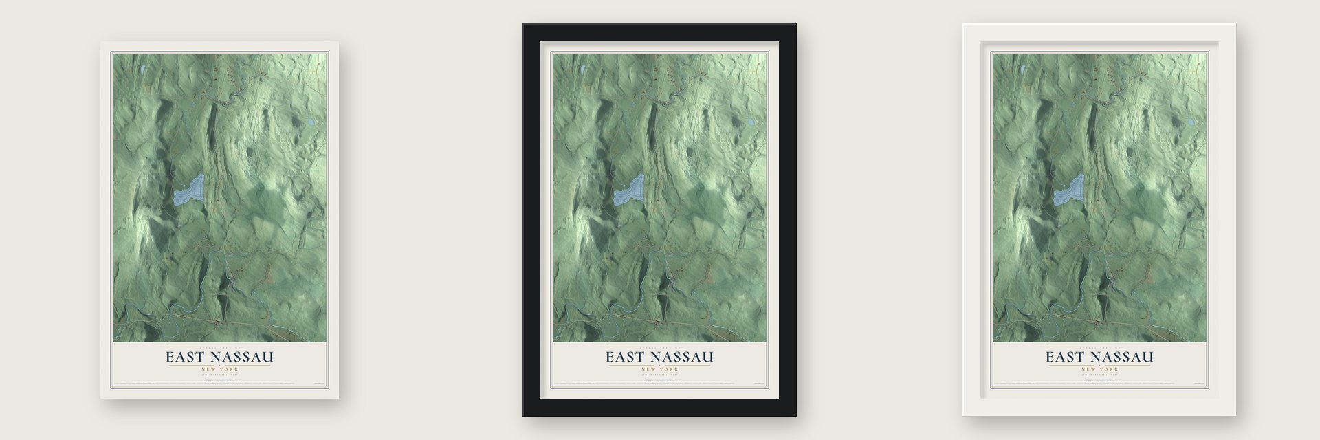 East Nassau, New York map unframed, in a black wood frame and in a white wood frame