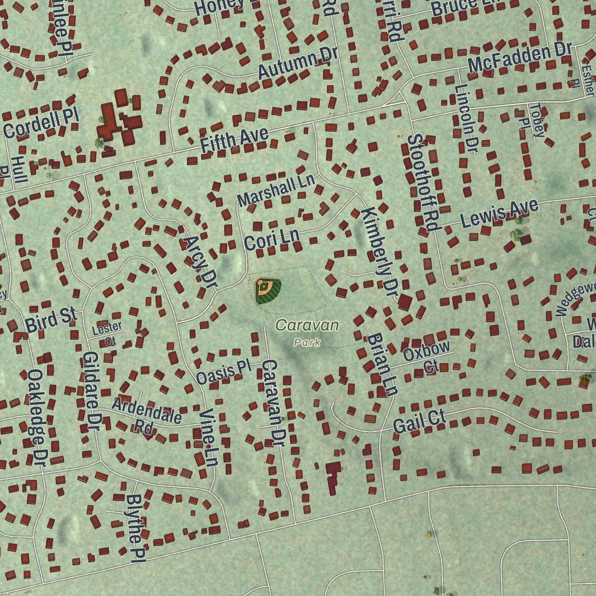 Second close-up of the map of East Northport, New York print showing more streets and buildings