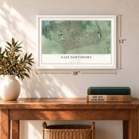 East Northport, New York map, 12 x 18 inch print in a white frame in an entryway