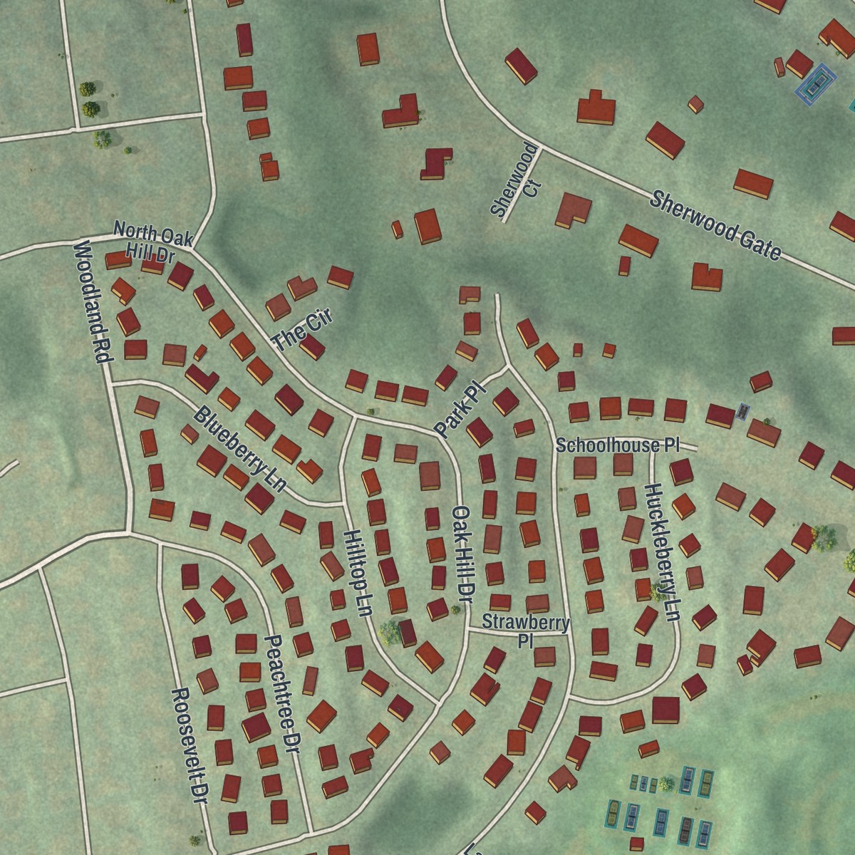 Second close-up of the map of East Norwich, New York print showing more streets and buildings