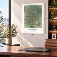 East Oak Lane, Pennsylvania map, 18 x 24 inch print in a white frame in a home office