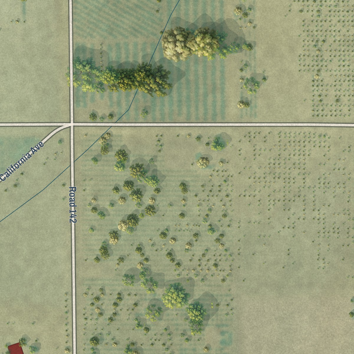 Second close-up of the map of East Orosi, California print showing more streets and buildings