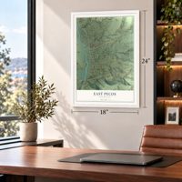 East Pecos, New Mexico map, 18 x 24 inch print in a white frame in a home office