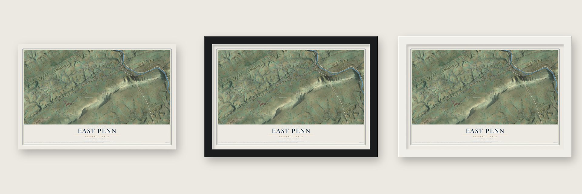 East Penn, Pennsylvania map unframed, in a black wood frame and in a white wood frame
