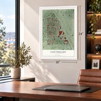 East Phillips, Minnesota map, 18 x 24 inch print in a white frame in a home office