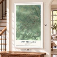 East Pikeland, Pennsylvania map, 24 x 36 inch print in a white frame by a staircase