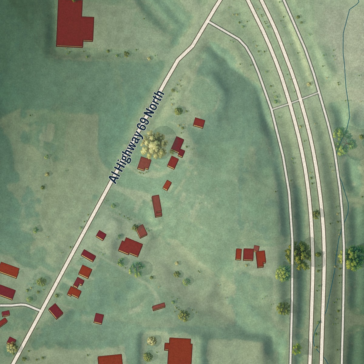 Second close-up of the map of East Point, Alabama print showing more streets and buildings